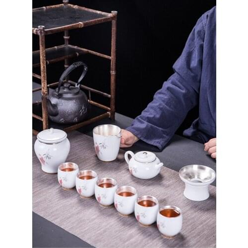 Pure Silver Kungfu Teaware Set Blue And White Porcelain Set Ceramic Teapot Six Inner Gallbladder Silver Tea Cup Gifts