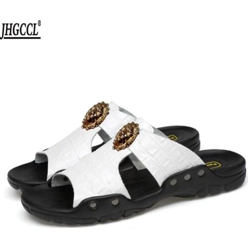 New style flip-flops for men leather flip-flops for men beach shoes for women Plus size 46 47 sandals for women T4
