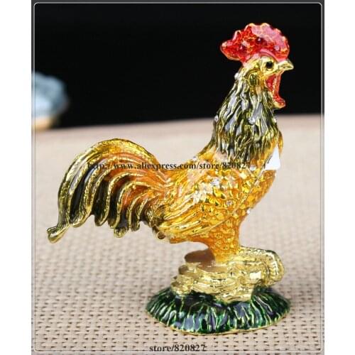 Pewter Enamel Crystal Chicken Trinket Box for Jewelry Ring Holding Chicken Rooster Hen Jewelry Box Decoration Animal Cute Gift