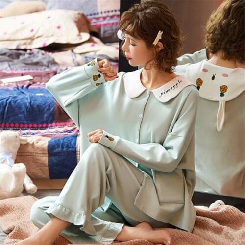 Autumn Korean Pajamas Women 2020 New Long Sleeve Cardigan Loose Casual Home Wear Net Red Underwear pijamas women robe set