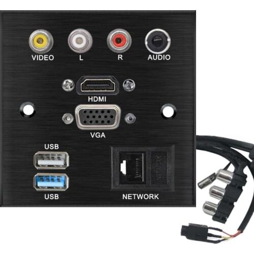 Aluminum alloy Welding free extension cord socket panel VIDEO L R AUDIO HDMI VGA USB NETWORK patch board connector