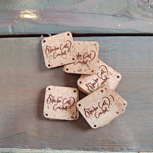 Personalize Square cork fabric label 1" x 1",Labels for Handmade Products,leather tags for crochet,Clothing Labels