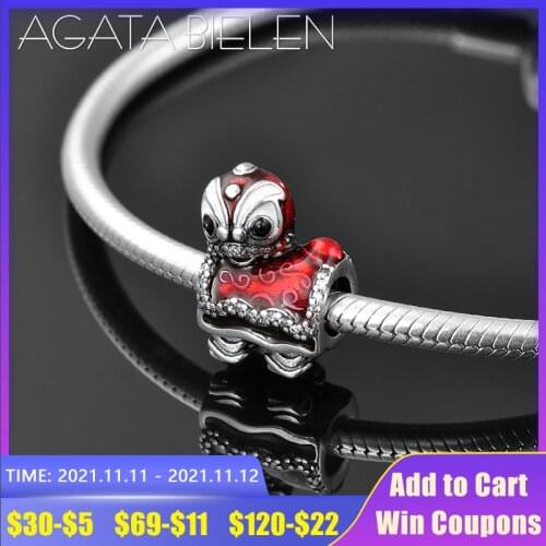 DIY gift 925 Sterling Silver red Chinese tradition lion dance fine beads Fit Original europeu Charm Bracelet Jewelry making