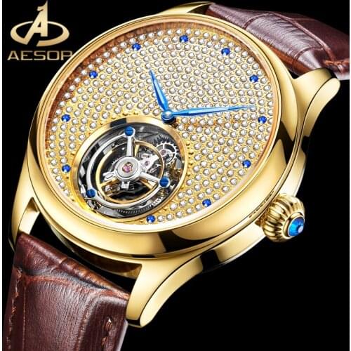 AESOP Top Luxury Brand Mens Mechanical Watch Real Tourbillon Watch Double-sided Sapphire Glass Starry Dial Waterproof Watch