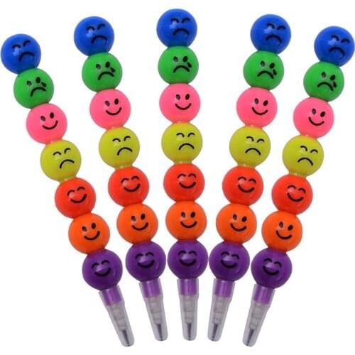 5 pcs/lot Creative Sugar-Coated Haw Cartoon Smiley Graffiti Pen 7 Colors Crayon Wax Pencil for Kids Writing School Supplies