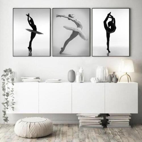 Self-adhesive Wall Sticker Black White Painting Ballet Dancer Picture Dancing GestureWall Art Wall Painting Home Decoration