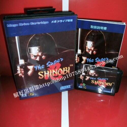 Sega MD game - The super shinobi with Box and Manual for 16 bit Sega MD game Cartridge Megadrive Genesis system