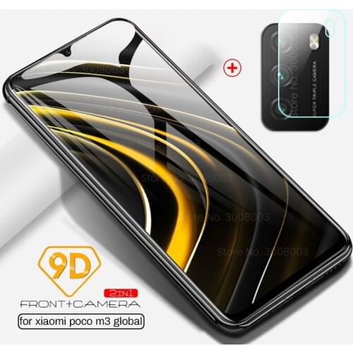 Poco m 3 glass 9d full glue cover premium protective glass on for xiaomi pocophone poco m3 pocom3 pocophonem3 6.53'' camera glas