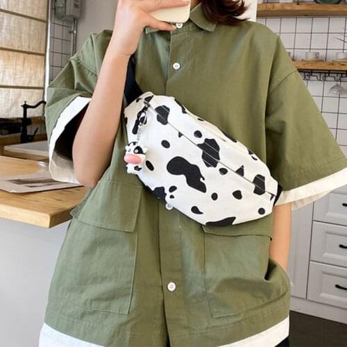 Women Cartoon Cow Print Waist Fanny Pack Belt Bag Travel Hip Bum Canvas Purse Chest Phone Pouch High Quality and Brand New