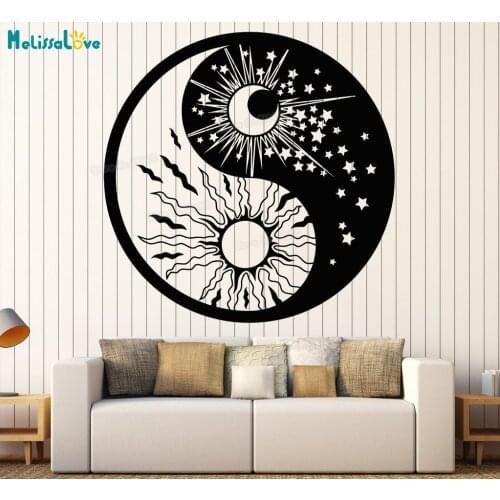 Vinyl Wall Decal Yin Yang Symbol Sun Moon Buddhism Stars Day Night Wall Stickers Home Decor Living Room Art Unique Gift YY720