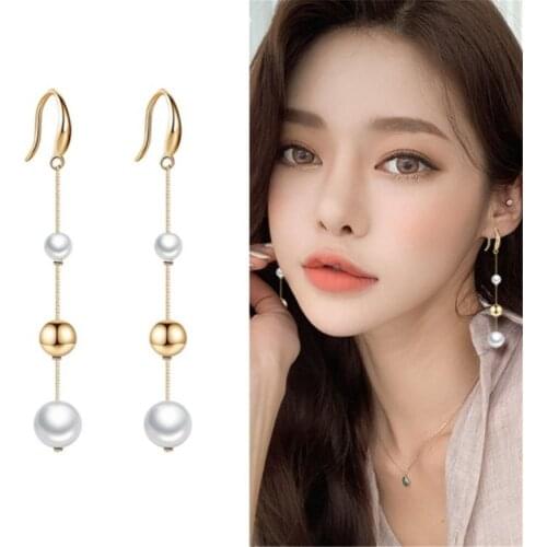 Long Baroque Pearl Earrings Korean Gold Color Drop Dangle Earrings for Women Jewelry for Wedding Pendientes boucle d'oreille