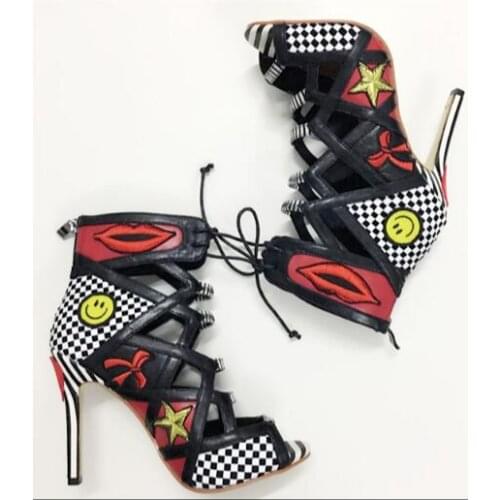 Women Summer shoes with strap peep toe sexy high heel sandals similes and star design cutouts ladies sandals big size for women