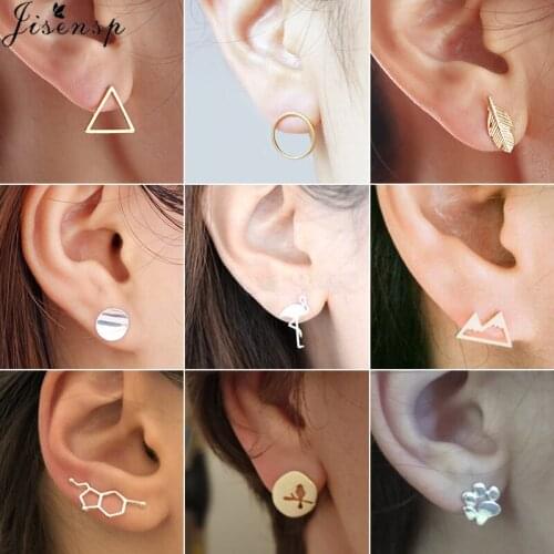 Jisensp Vintage Trendy Earings Geometric Leaf Triangle Paw Round Stud Earrings for Women New Year Earrings Jewelry Female Brinco