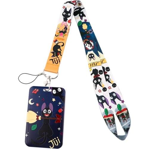 1pcs ZF2871 Anime Black Cat Lanyard ID Badge Holder Mobile Phone Badge Kids Key Ring Holder Jewelry For Student Fans Kid