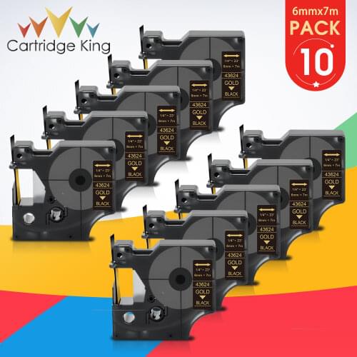 10pcs 6mm Label for DYMO D1 Labeling Tape Gold on Black 43624 work for DYMO Label Maker Rhino 5200 4200 LabelManager 160 280 100