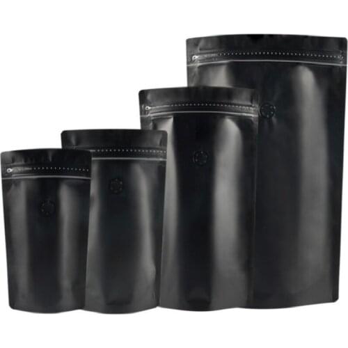 100pcs Black aluminum foil zipper ziplock stand up bag side zipper valve bag coffee bean sealed pocket