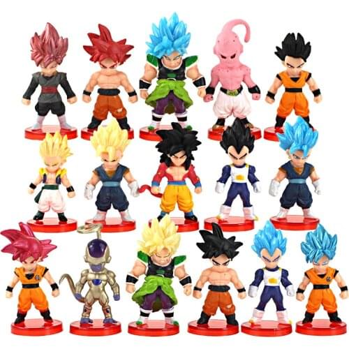 16Pcs/Set 7cm Dragon Ball Son Goku Anime Figure Toys With Red Base Saiyan Vegeta PVC Model Dolls Birthday Gifts For Children