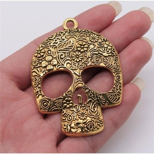 2pcs 66x49mm Big Skull Charm Large Skull Charm For Jewelry Making Big Flower Skull Pendants Charm 3 Colors