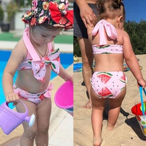 2020 New Summer Kids Baby Girls Bow Watermelon Print Swimwear Bikini Children Swimsuit Swimming Swim Beachwear Age 1-6Y