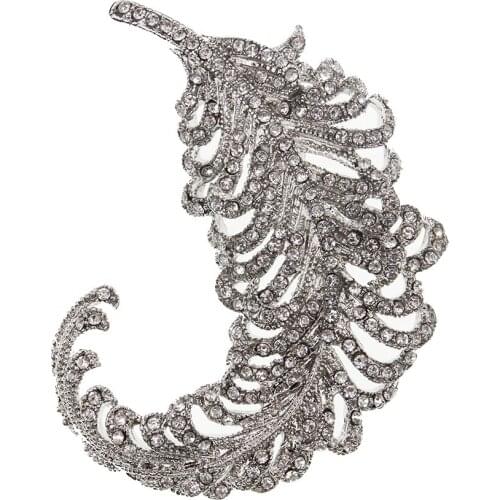 50/100pcs/ lot Crystal Rhinestones Silver Tone Peacock Feather Brooch Pin
