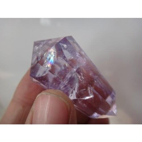 A*25g Natural Amethyst Vogel Style Quartz Crystal 12 sided DT Wand Superb & Rainbows