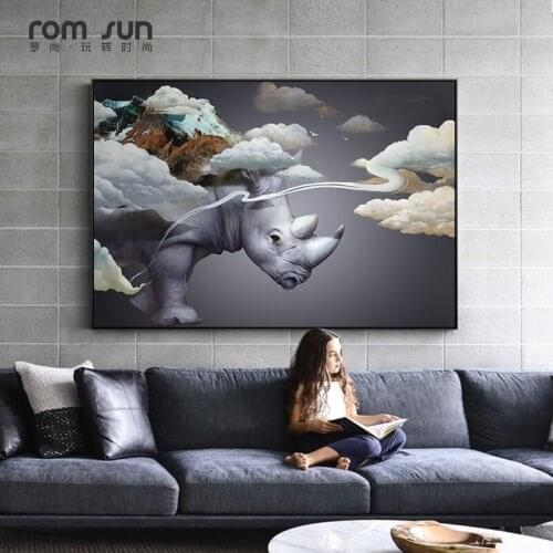 Abstract Clouds on Rhinoceros Canvas Painting Poster Print Modern Wall Art Pictures For Living Room Bedroom Entrance Lobby Aisle