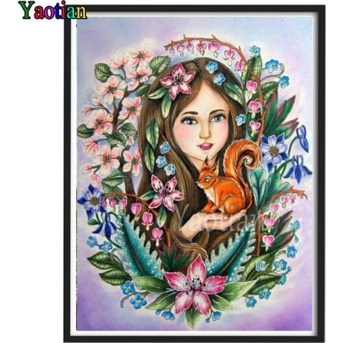 5D DIY Full Square/round Diamond Painting Flower fairy girl and fox Embroidery Cross Stitch Rhinestone Mosaic Home Decor Cartoon