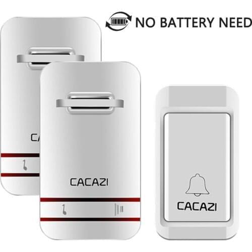 EU Plug No Need Battery Led Wireless Doorbell Waterproof Kinetic Electronic Door Bell With 1 Doorbells Push Button + 2 Receivers