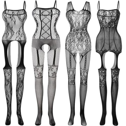 Crotchless New lingerie bodysuit open crotch sexy costumes fishnet bodysuit sex romantic acessories plaid bodystocking body suit