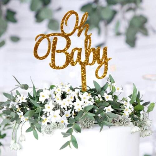 Wooden Oh Baby Cake Topper, Mirror rose gold Baby Shower Cake Decorations, Gender Neutral New Baby Party Cake Topper