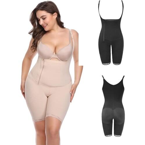 Women Full Body Shapewear Open Bust Waist Trainer Adjusted Strap Plus Size Thigh Slimming Tummy Control Bodysuit Shaper Shaping