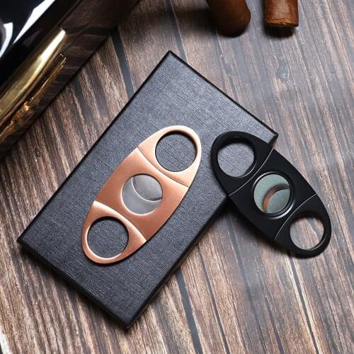Double Blades Stainless Steel Cigar Cutter Pocket Gadgets Cutter Knife Cigars Scissors With Gift Box