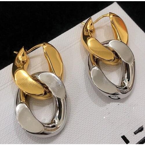 Two-Tone Chunky Cuban Chain Earrings Detachable Curb Linked Twisted Earrings for Women Statement Dangle Earrings