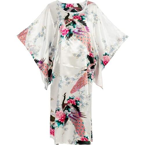 Sexy Female Silk Rayon Robe Bath Gown Nightgown Summer Casual Home Dress Printed Loose Sleepwear Plus Size Nightwear Bathrobe