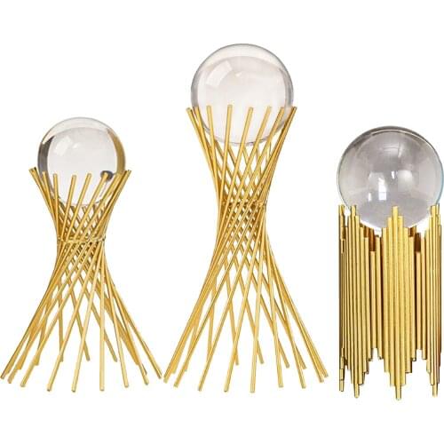 Crystal Ball with Iron Holder Stand Desk Statues Ornaments Sculpture Creative Home Living Room Cabinet Shelf Decorations