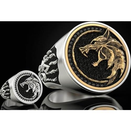 Personality Wizard Hunter Wolf Ring Motorcycle Party Gothic Style Punk Ring Bar Domineering Silver Color Ring Male Jewelry