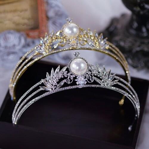 Korean Royal Princess Gold Brides Tiaras Crowns Crystal Bridal Tiaras Headpieces Wedding Hair Accessories