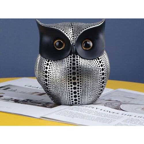 Nordic Style Creative wave point owl resin ornament Craft Lovely Bird Miniatures Figurines for home decor living room decoration