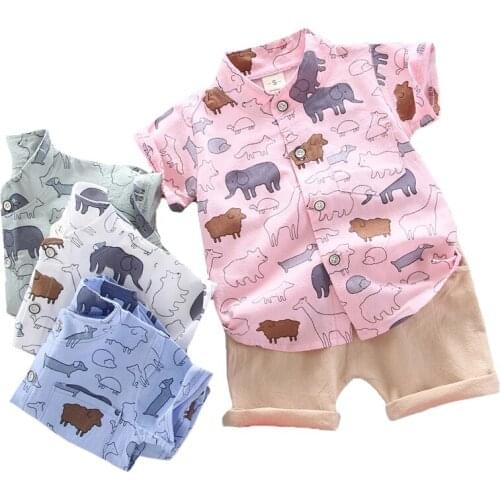 Summer Baby Boys Suits Cartoon Elephant Clothing Set For Boy T-shirt + Pants 2Pcs Suit Kids Birthday Present Toddler Clothes