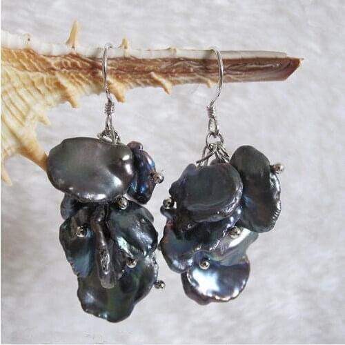Favorite Pearl Earrings 9x15mm Peacock Keshi Genuine Freshwater Pearls S925 Sterling Silver Dangle Handmade Grape Earring