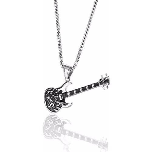 RIR Minimalist Stainless Steel Retro Guitar Pendant Necklace Rock Guitar Gives Musicians The Best Jewellery Gift