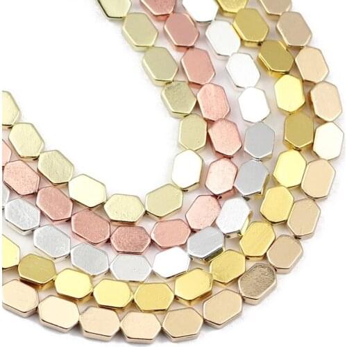Natural Stone Rose Gold Silvers Hexagon Hematite 4X6mm Spacers Loose Beads For Jewelry Making Diy Bracelet Accessories 15 Inches