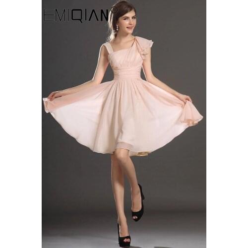 Free Shipping New Lovely Tank Pleated Bodice Light Pink Chiffon Cocktail Dress