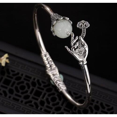 New new classic inlaid Hotan white Chalcedony Bergamot Ruyi Bracelet Chinese style retro charm elegant womens brand jewelry