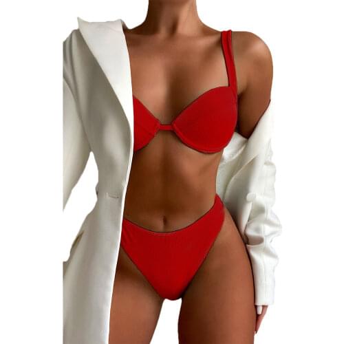 Solid Color Two Piece Swimwear Women Summer Split Bathing Suit Solid Color High Waist Bikini Sexy Backless Swimsuit for Vacation