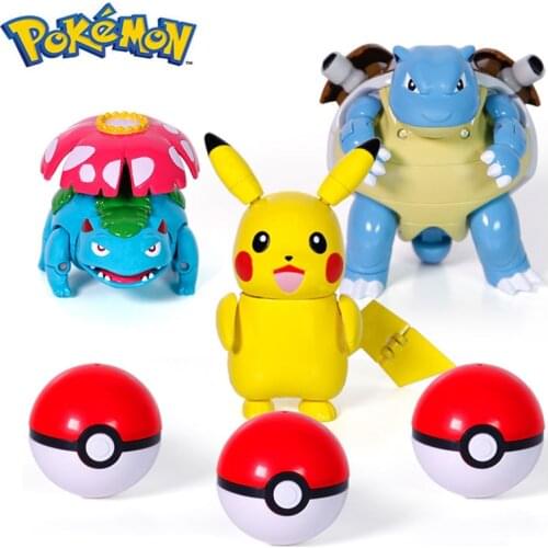 Genuine Pokémon Ball Deformation Robot Toys Mewtwo and Solgaleo and Blastoise give children birthday gifts