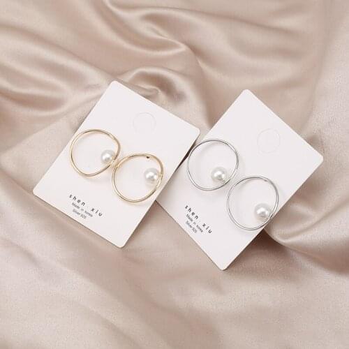 Golden Silver Plated Silver Needles White Simulated Pearl Twisted Round Simple Geometry Retro Alloy Hoop Earrings for Women