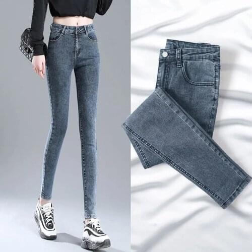 Plus Size 25-32 Jeans Women 2021 New Slim Female Spring Autumn Casual Trousers Korean High Waist Stretch Bottoms Denim Pants