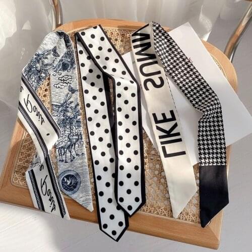 Fashion Printing Chiffon Check Grace Long Ribbon Bow Lady Headdress Scrunchie Ponytail Holder Tie Women Silk Scarves Hair Band