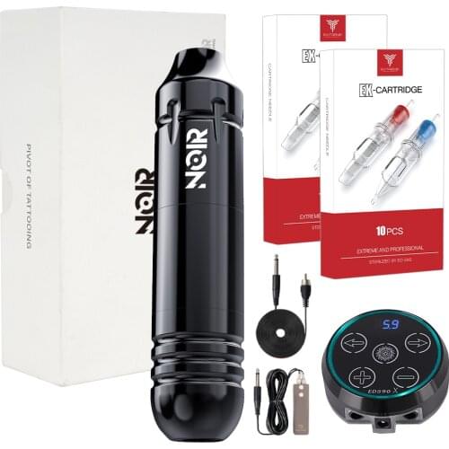 NOIR Core Motor RCA Interface Rotary Tattoo Machine Pen LCD Power Supply Set Adaptor Permanent Makeup Cartridges Needles Kit